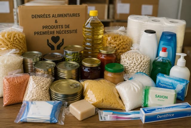 Distribution de denrées alimentaires et de produits de première nécessité